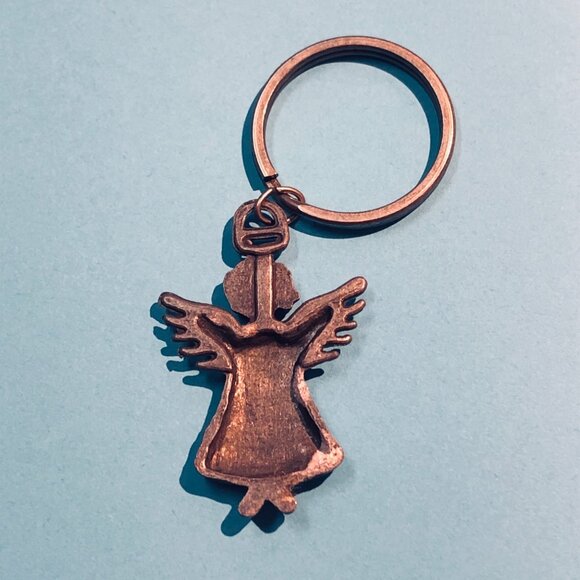 Vintage Pewter Angel Keychain Keyring With Heart Charm - Picture 2 of 2
